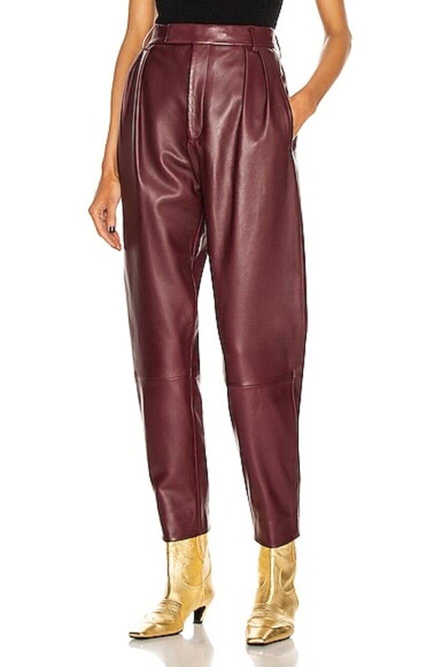 Khaite Magdeline Leather High Waist Pant Bordeaux Size 4